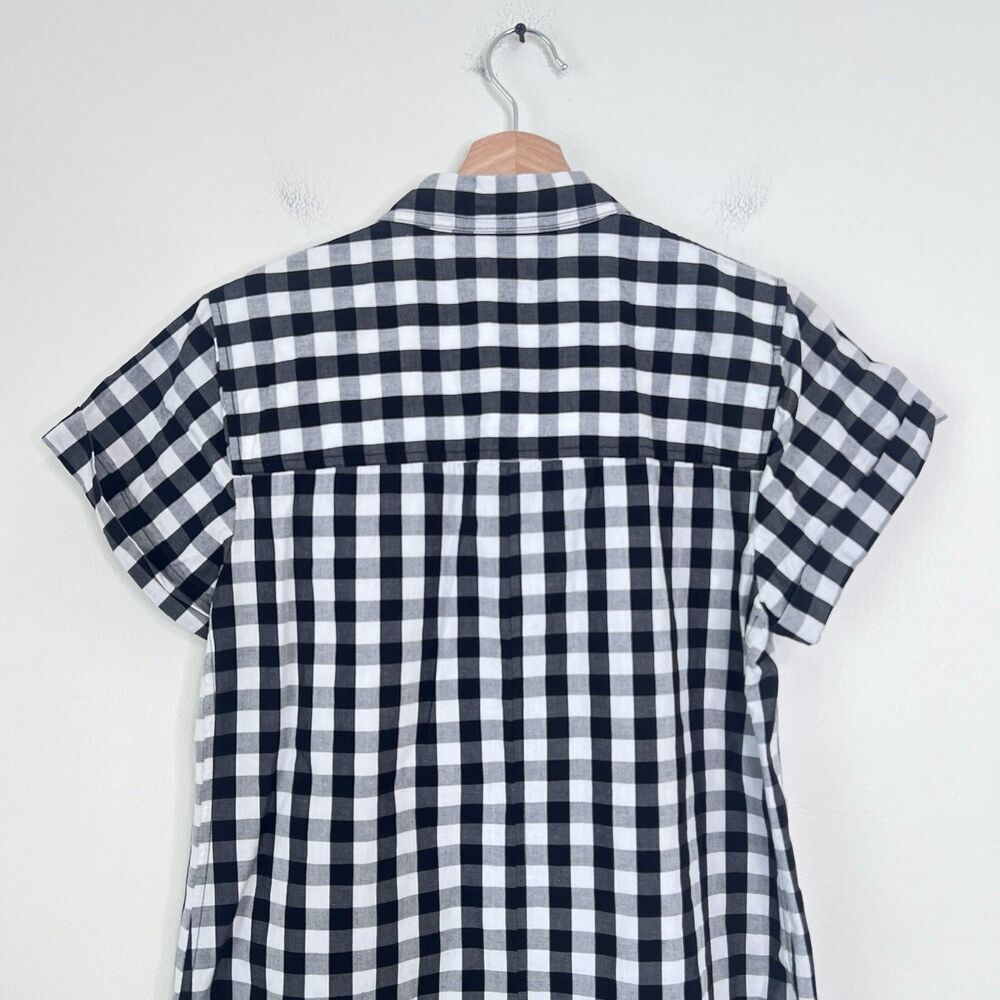 J Crew Black White Gingham Plaid Shirt Dress Button Up Short Sleeve Size S - Picture 6 of 8